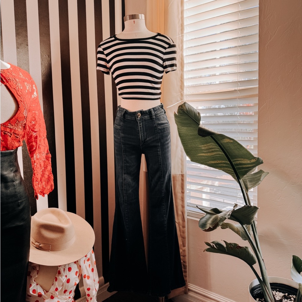Pilcro Anthropologie and the Letterpress Dark Blue Flare Jeans